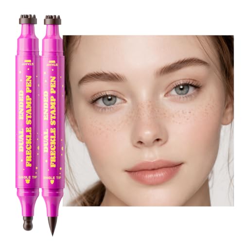 Foundation Freckle Stamp Pen Dual-Ended–Soft Sponge Stamp & Precision Tip for Realistic Faux Freckles Makeup–Waterproof Long-Lasting Freckle Marker for Natural or Bold Looks(SOFT&SOFT)