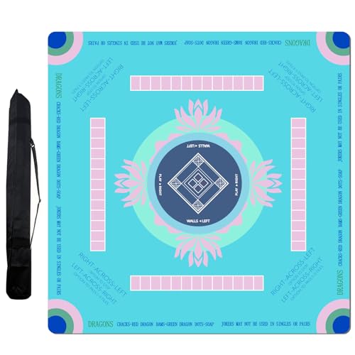 FOUXTEL Extra Large Mahjong Table Mat - 31.5"x31.5" Non-Slip Noise Reduction Rubber Gaming Mat for Poker, Board Games, Dominoes & Tile Games, Waterproof & Foldable Blue Game Surface Mat