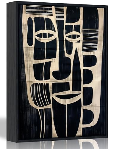 Framed Abstract Face Canvas Wall Art Black and Beige Minimalist Line Painting Picture Wall Decor Boho Neutral Minimalist Poster Print Artwork for Living Room Study Bedroom Home Decoration 12x16in