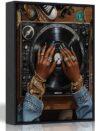 Framed Black Woman Fashion Music Canvas Wall Art Trendy African American Painting Picture Wall Decor Abstract Black Girl Record Aesthetic Print Artwork for Bedroom Girls Room Home Decoration 12x16in