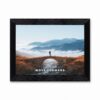 Framed Canvas Wall Art Cinematic Lone Hiker Stone Bridge Amber Blue Foggy Mountain Canvas Print Poster Black Frame Wall Decor for Living Room Motivational Art, Nature Decor - Inch 16x20