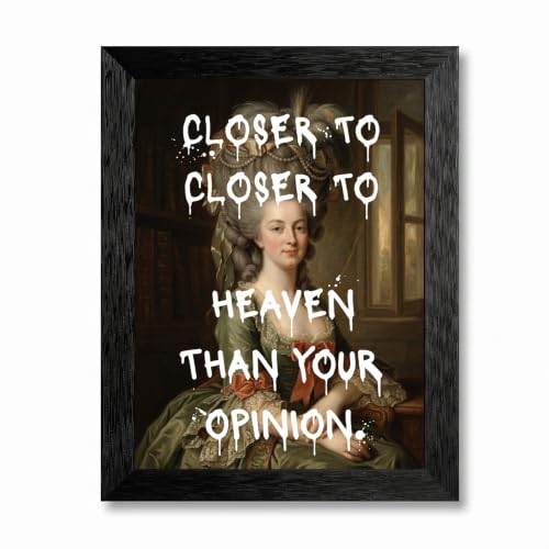 Framed Canvas Wall Art Classical Rococo French Noblewoman Muted Earth Tones White Graffiti Typography Canvas Print Poster Black Frame Wall Decor for Living Room Office Modern Street Art, Inch 12x16