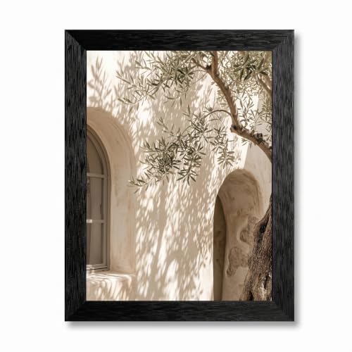 Framed Canvas Wall Art Cycladic Minimalist Olive Branches Sandy Beige Muted Green Neutral Plaster Canvas Print Poster Black Frame Wall Decor for Living Room Mediterranean Decor, Organic - Inch 16x20