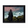 Framed Canvas Wall Art Expressive Impasto Woman Stormy Sea Deep Green Turquoise Heavy Texture Canvas Print Poster Black Frame Wall Decor for Living Room Bedroom Coastal Art, Modern Decor - Inch 12x16