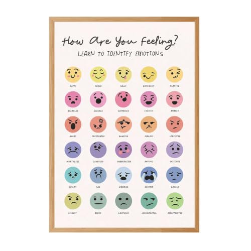 Framed Canvas Wall Art Feelings Chart Emotions Poster Art Print Paintings Pictures Aesthetic Motivational Cute Wall Decor for Classroom Bedroom Office Living Room Trendy Design (Framed,12W X16L)