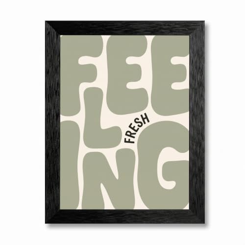 Framed Canvas Wall Art Minimalist Alphabets Sage Green Cream Feeling Fresh Graphic Canvas Print Poster Black Frame Wall Decor for Living Room Kitchen Modern Art, Aesthetic Decor - Inch 12x16