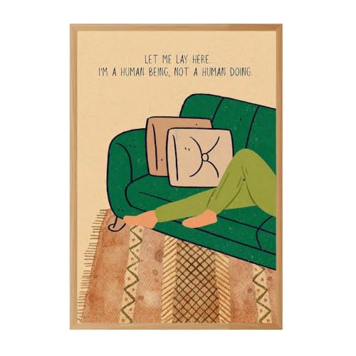 Framed Canvas Wall Art Minimalist Relaxing Human Being Quote Art Print Retro Funky Paintings Pictures Poster Aesthetic Motivational Wall Decor for Living Room Bedroom Dorm Office Decor (Framed,24W"X36L")