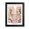 Framed Canvas Wall Art Painterly Gouache Vienna Flower Market Pastel Floral Baroque Street Canvas Print Poster Black Frame Wall Decor for Bedroom Vintage Art, Travel Decor - Inch 12x16