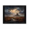 Framed Canvas Wall Art Romanticist Medieval Tower Ruins Earth Tones Misty Hill Impasto Canvas Print Poster Black Frame Wall Decor for Living Room Office Giclee Print, Fine Art - Inch 16x20