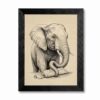 Framed Canvas Wall Art Scientific Sketch Elephant with Toothpaste Pen and Ink Cross-Hatching Canvas Print Poster Black Frame Wall Decor for Bathroom Office Quirky, Vintage Sketch - Inch 24x36