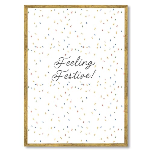 Framed Feeling Festive Poster Canvas Print Modern Minimalist Aesthetic Wall Art Funny Home Decor Wall Decoration for Living Room Bedroom Apartment Wall Decor Pictures Painting Art Print (Gold Framed,12L"X16W")