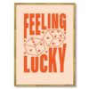 Framed Feeling Lucky Dice Canvas Print Modern Minimalist Poster Wall Art Funny Trendy Wall Decor for Living Room Bedroom Apartment Home Decoration Pictures Painting Art Print (Gold Framed,16L X20W)