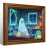 Framed Halloween Wall Art Cute Ghost Doing Magic Science Experiments Microscope Skull Potion Jars Neon Cabin Lab Canvas Print For Craft Room Wall Art 12X16 in Vintage Black Framed