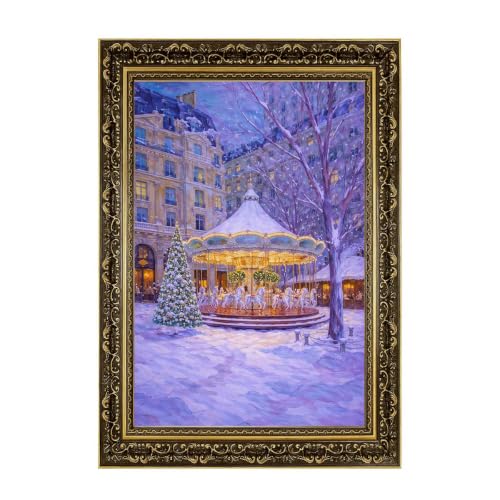 Framed Snowy Winter Carousel Paris Street Poster Canvas Print Art Contemporary Modern Art Print Painting Wall Art Pictures Wall Decor Stunning Elegant Home Decor Living Room Bedroom (Retro Framed,16L"x24W")
