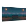 Framed Starry Night Waterfront Wall Art, Glowing Street Lamps And Empty Bench Canvas Print, Peaceful City Lake Decor for Living Room Bedroom Office 24" L x 12" W