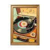Framed Vintage Record Player Poster Canvas Print Modern Funky Wall Art Funny Trendy Painting Pictures Wall Decor Music Turntable Illustration Home Decoration for Living Room Bedroom (16L"x24W",Gold Framed)