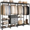 Freestanding Closet Organizer System with 3 Drawers, 6FT Heavy Duty Clothing Rack with Shelves and 6 Hanging Rods, Large Corner L Shaped Garment Rack, Grey Oak