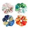 French Style Premium Oil Painting Ombre Satin Scrunchie for Women, Elegant Ponytail Hair Tie Accessory (4 Pack)