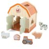 Freniland Wooden Farm Toys for Toddlers 1-3, Farm Barn Shape Sorter Playset with 5 Farm Animal Figures & Wooden Tractor, Montessori Pretend Play Learning Toy, Educational Gift for Boys & Girls