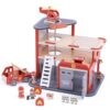 Freniland Wooden Fire Station Playset, 4-Level Pretend Play Firehouse with Fire Truck, Helicopter, Figures & Accessories, Educational Role Play Toy for Toddlers Kids Age 3+