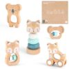 FReniland Wooden Montessori Toys, 5-Piece Wooden Baby Toy, Koala Baby Rattle, Fox Stacking Ring, Little Fox Push and Pull Toys,Koala Holding Toy,Newborn Baby Gift Sets for Boys and Girls