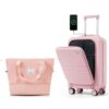 Front Opening 20" Carry-On Luggage with Expandable Travel Bag Set, Pink