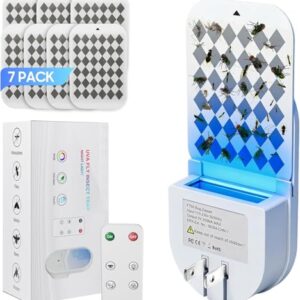 Fruit Fly Traps for Indoors, Plug in Fly Trap Indoor, 900 Sq Ft Protection Area, 6 Color Light Indoor House Bug Catcher with RC for Flying Insects Gnats Fruit Flies (1 Device+7 Refills)
