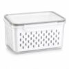 Fruit Storage Containers for Fridge, 4 in 1 Food Storage Container with Lids, Transparent Plastic Fruit Containers for Fridge Keep Fresh-Including Drain Basket, Soak, Wash, Drain & Store (Gray, M)