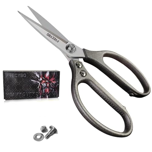 FTECYBO Heavy Duty Scissors 8.5'', All Purpose, Leather Scissors, Reinforced Stainless Steel Blades with Metal Handles for Home, Office, Easy Cutting Cardboard, Fabric, Carpet, Leather, etc