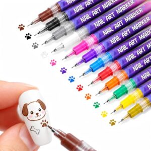 FTHYRAX Nail Art Marker Pens Set 12 Color, 0.5 mm Fine Tip Nail Polish Pens Quick Dry, Acrylic Paint Pens Nail Markers for DIY Nail Art Drawing, Manicure Tools Gift for Girls Women