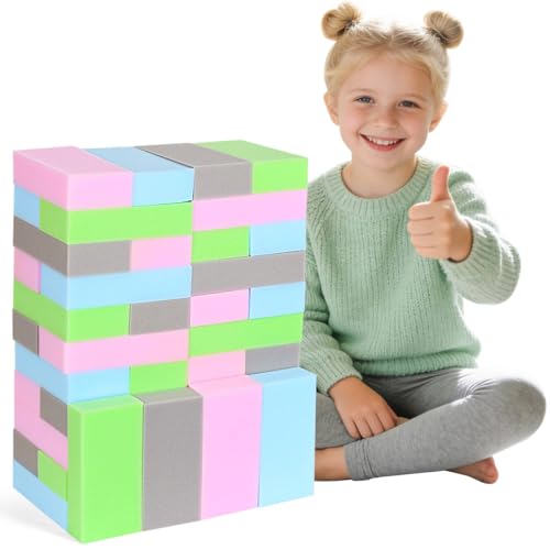 FUBOTRAD Colorful Foam Climbing Blocks - 8" x 4" x 2" Soft, Stackable Gymnastics Blocks for Safe Play, Foam Pit Cubes & Indoor Parkour for Parkour Equipment, Protective Foam Bricks - 24PCS