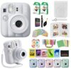 FUJIFILM instax Mini 13 Clay White Instant Film Camera Bundle | Includes Carrying Case, 20 Sheets of Film, Stickers, Assorted Photo Frames, Photo Album, Lens Filters, + More