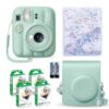 Fujifilm Instax Mini 13 Instant Camera Lagoon Green + Fuji Film Value Pack (40 Sheets) + Tudak Accessories Bundle, Incl. Compatible Carrying Case, Quicksand Beads Photo Album 64 Pockets