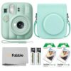 FUJIFILM INSTAX MINI 13 Instant Film Camera Lagoon Green Bundle with Caiul Groovy Case, INSTAX Mini Twin Pack Film 20 Exposures, Automatic Exposure, Close-Up Mode, Selfie Mirror