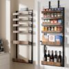 Fulifix Over The Door Pantry Organizer with Solid Wooden Baskets, 6-Tier Pantry Door Organizer Wall Mount, Metal Hanging Spice Rack Organization and Storage for Home, Kitchen, Cabinet