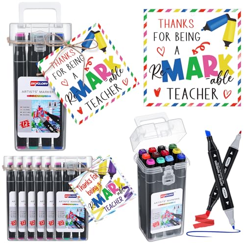 Fullhawl 6 Sets Teacher Appreciation Gifts Bulk Thank You Gift for Teachers, Include 6 Pcs Thanks for Being a Remarkable Teacher Cards 6 Boxes Permanent Markers for Winter Holiday Gift