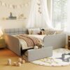 Full Size Boucle Daybed Frame with Storage Drawer & Mesh Design, Gray