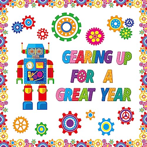 Fulmoon 52 Pcs Gear Bulletin Board Set Classroom Gear Robot Wall Decoration Gearing up for a Year Wall Decor Cutouts for School Classroom Science Themed Back to School Party Wall Decor Supplies