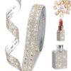 FULZTEY Gold Rhinestone Ribbon Roll 3 Yards Crystal Trim Self Adhesive