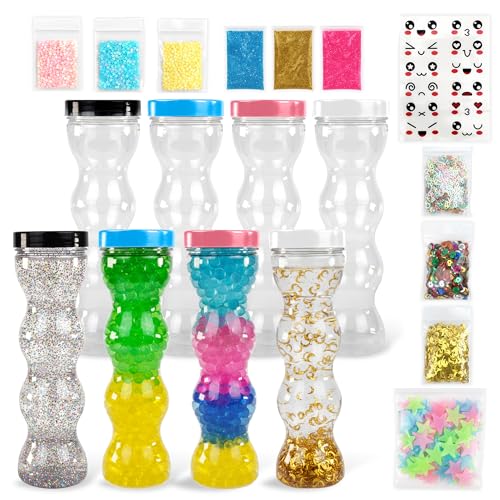 FUN AND MAGIC - DIY Sensory Bottle Kit – 8 Leakproof 10 oz Plastic Bottles with Caps – Empty Relaxing Bottles for Creativity & Mindfulness – Refillable Containers for DIY Projects (Full Bubble Kit)