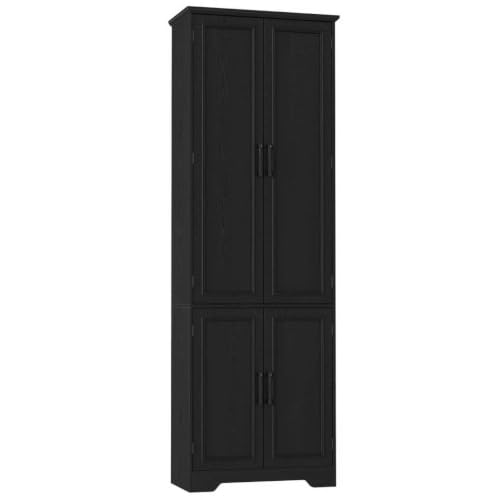 Function Home 72" Kitchen Pantry Cabinet, Tall Wood Farmhouse Storage Cabinet with Doors and Adjustable Shelves, 6 Tier Freestanding Cupboard for Kitchen Dining Room Living Room Bathroom, Black