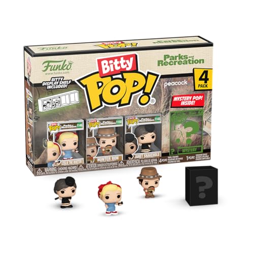 Funko Bitty Pop! Parks & Recreation 4-pk Leslie the Riveter, Hunter Ron, Janet Snakehole, and A Surprise Mystery Mini Figure (2.2 Cm) - Stackable Display Shelf Included - Party Bags Stocking