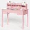 FUNKOCO Pink Writing Desk with Hutch & 5 Drawers - 40 Inch Modern Computer Workstation for Home Office, Teen Desk, Small Study Desk, Ideal for Gift