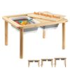 FUNLIO Wooden Sensory Table for Toddlers 1-5, 3-Level Height Adjustable Kids Activity Table with Anti-Warping Plywood Lid, Indoor/Outdoor Play Sand and Water Table, CPC Certified