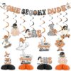 Funmemoir 13pcs One Spooky Dude Halloween 1st Birthday Party Decorations for Boy Girl Retro Orange Black Checkerboard Vintage Ghost Honeycomb Centerpieces Spiral Hanging Swirls Banner Set