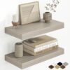 Fun Memories 16 Inch Floating Shelves for Wall, 8 Inch Deep Rustic Wood Wall Mounted Shelves with Invisible Brackets for Bathroom, Bedroom, Kitchen & Living Room Storage Decor, Grey, 2 Pack