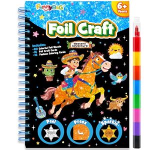 FUNNYB&G Foil Art Craft Kit for Kids 4-10 Years Old: Mess-Free & No-Glue, Create 16 Western Adventure Pictures – Perfect Travel Toy & Birthday Gift for Kids (Western Adventure)