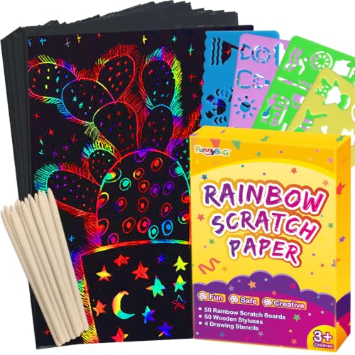 FUNNYB&G Rainbow Scratch Paper Art for Kids - 100 Pcs Magic Rainbow Scratch Paper Off Set Scratch Easter Crafts Arts Supplies Kits Pads Sheets for Party Games Valentine's Day Christmas Birthday Gifts