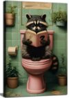 Funny Raccoon Bathroom Canvas Wall Art Picture Humorous Animal Poster Prints Raccoon Sitting On The Toilet Reading Book Painting Wall Decor for Washroom Restroom 12x16in Framed Ready To Hang