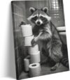 Funny Raccoon Wall Art ​Black and White Animal Wall Decor Painting Raccoon Toilet Paper Pile Canvas Print Modern Humor Decor Posters Prints​for Bathroom